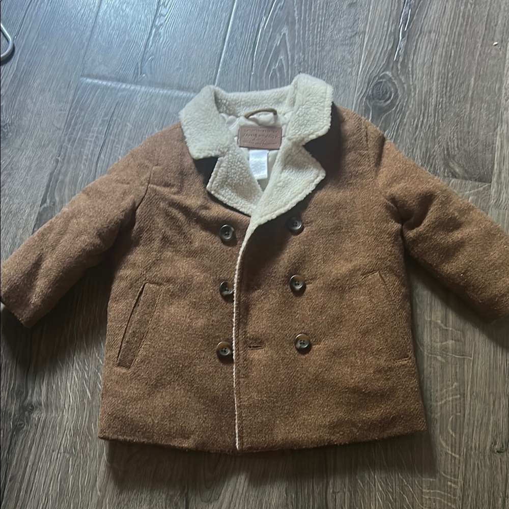 Janie and Jack Brown Pea Coat with Cream Collar